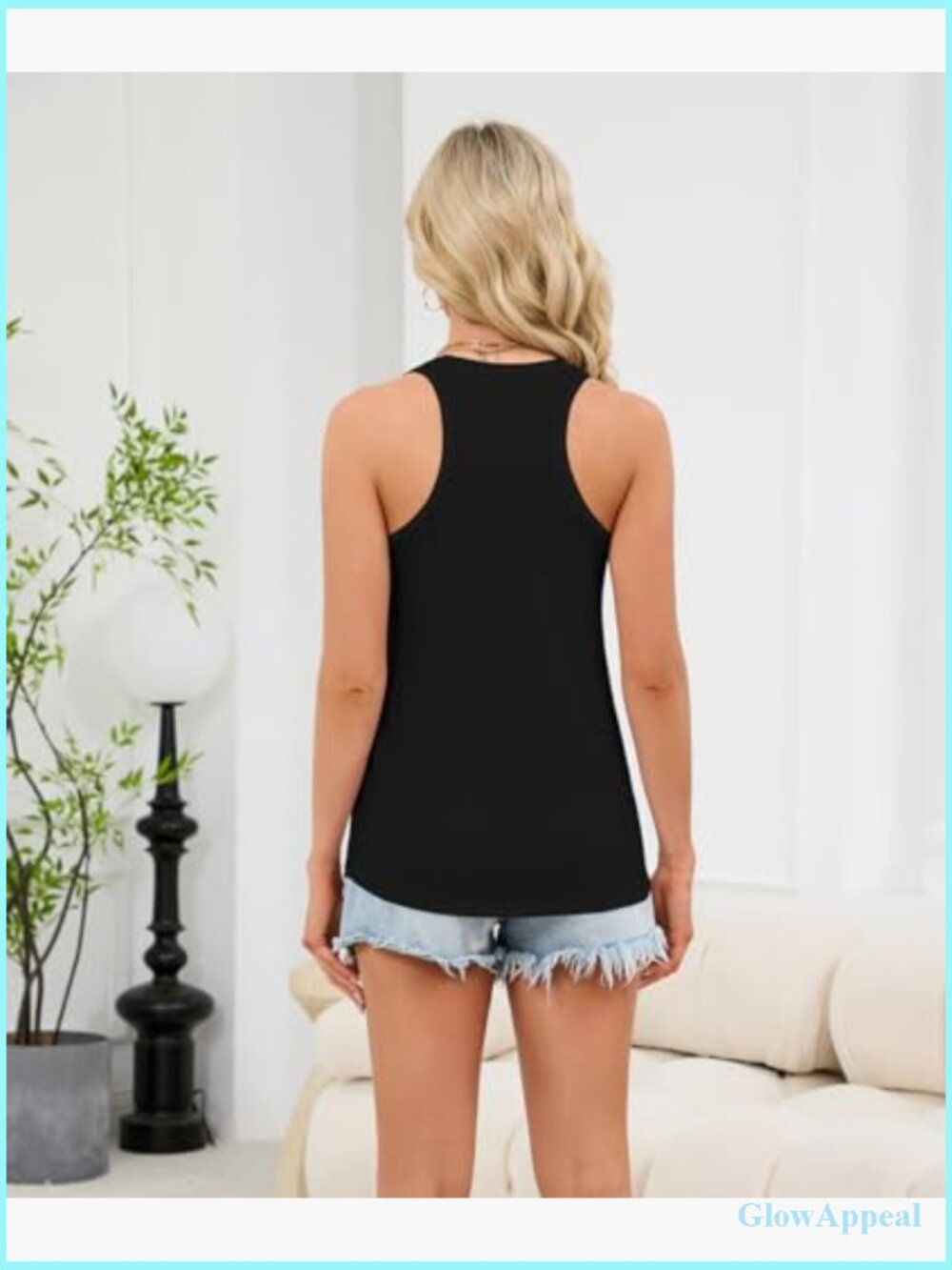 Scoop Neck Racerback Tank Top Loose Fit Summer Basic - Picture 2 of 5